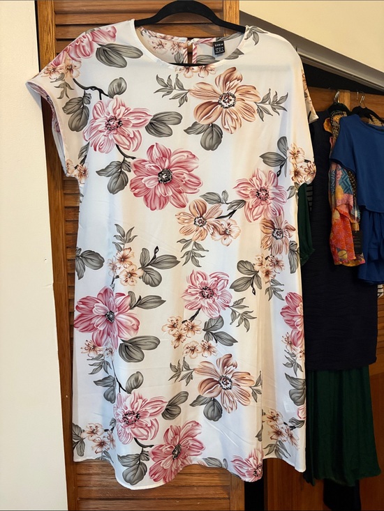 Dresses & Skirts - Floral Pink & Cream Short Sleeve Shift Dress
